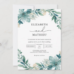 Invitation Turquoise Floral Lush Mariage