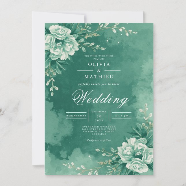 Invitation Turquoise Floral Mariage (Devant)