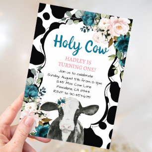 Invitation Turquoise Floral Saint Vache Je suis un premier an