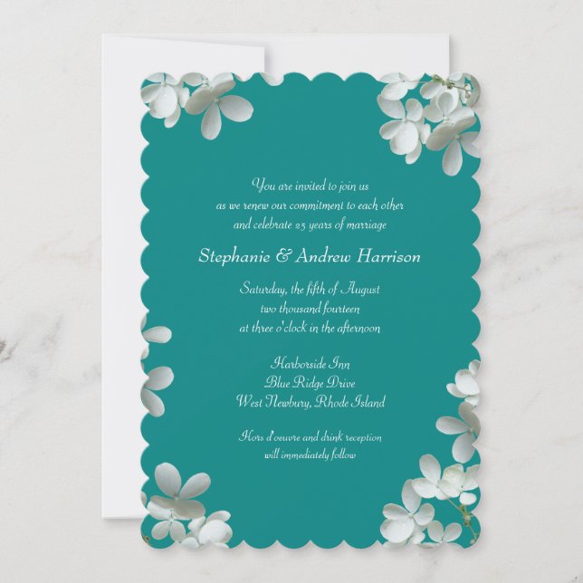 Invitation Turquoise Floral Vow Renouvellement Écriture Invit (Devant)