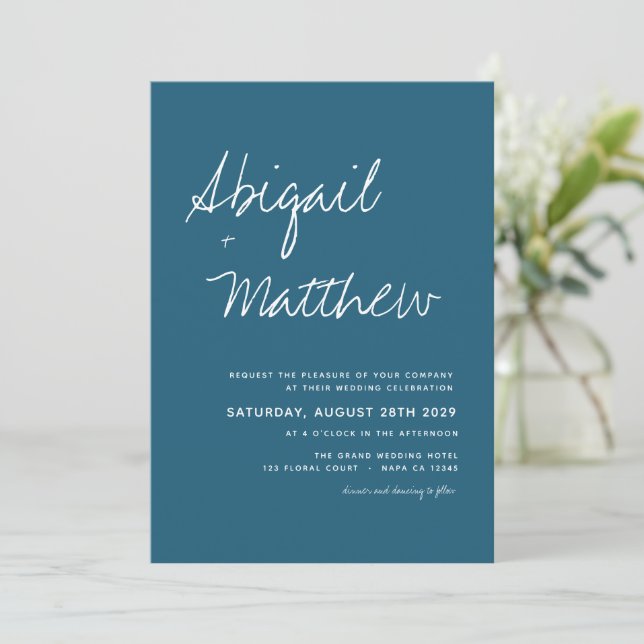 Invitation Turquoise foncé écriture simple Mariage Boho (Debout devant)