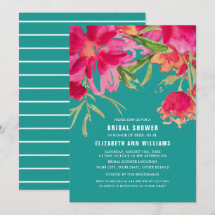 Invitation Turquoise  Fuchsia Aquarelle Fête des mariées flor