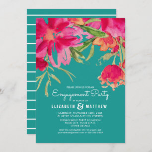 Invitation Turquoise Fuchsia Floral Engagement Party
