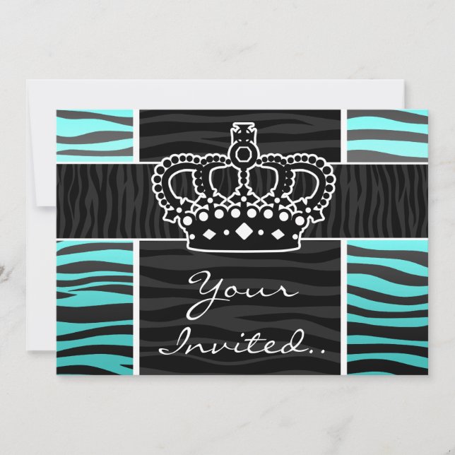 Invitation Turquoise Girly et couronne noire d'impression de (Devant)