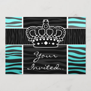 Invitation Turquoise Girly et couronne noire d'impression de