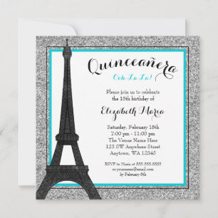 Invitation Turquoise Glam Paris Faux Parties scintillant en a