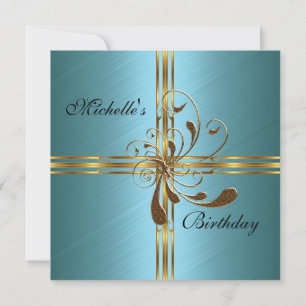 Invitation Turquoise & Gold Abstrait