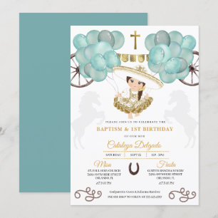 Invitation Turquoise & Gold Baby Charra Ballons mexicains Bap