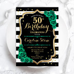 Invitation Turquoise Gold Black White Stripes Rose 50e annive<br><div class="desc">Invitation à la fête du 50e anniversaire. Design vert émeraude floral élégant avec de l'or parties scintillant et des roses. Fonctionne avec des rayures noir et blanc et une police de script. Idéal pour une célébration anniversaire féminine élégante. Peut être customisé pour n'importe quel âge ! Invitations Zazzle imprimées ou...</div>