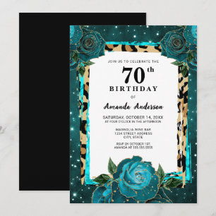 Invitation Turquoise Gold Floral Soixante-dix-septième annive