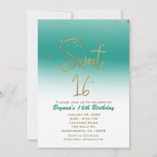 Invitation Turquoise & Gold Modern Glam SWEET 16 Anniversaire