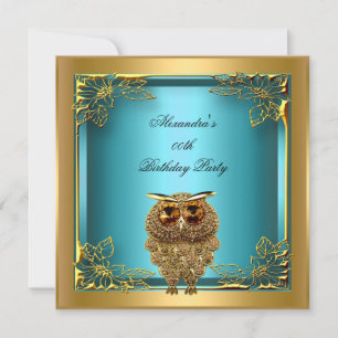 Invitation Turquoise Gold Owl Elite Élégante fête d'anniversa