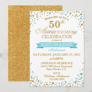 Invitation Turquoise Gold Paillettes 50e Anniversaire