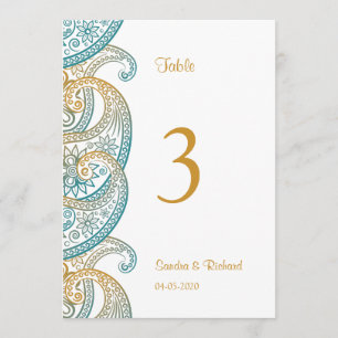 Invitation Turquoise & Gold Paisley Indian Mariage Numéros de