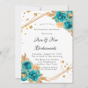 Invitation Turquoise Gold Peony Géométrique Bridesmaitres Déj