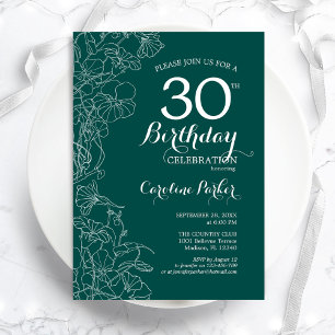Invitation Turquoise Green Floral 30e fête d'anniversaire