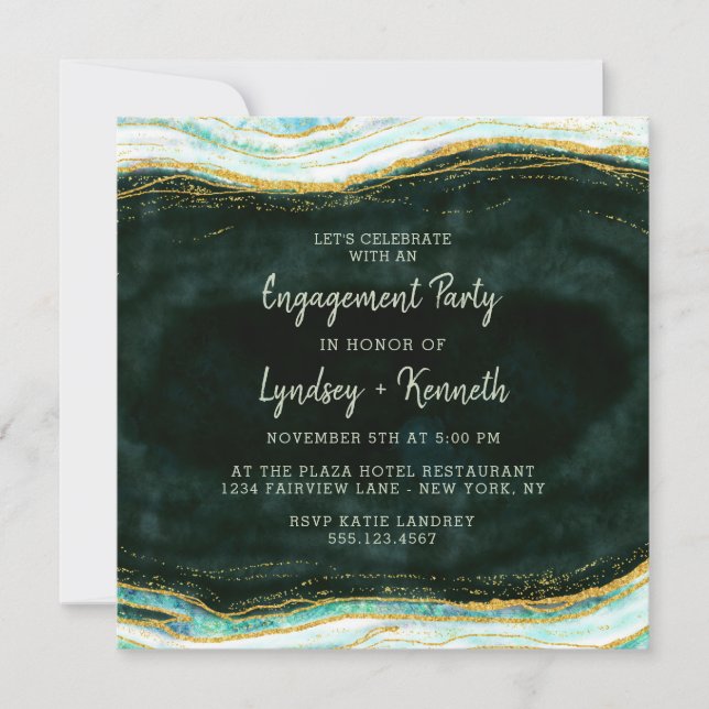 Invitation Turquoise Green & Gold Agate Geode (Devant)