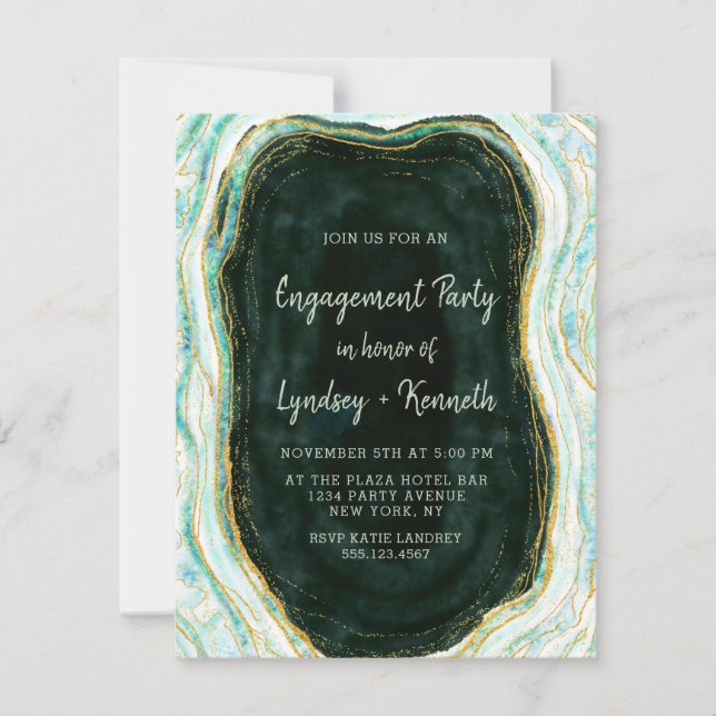 Invitation Turquoise Green & Gold Agate Marble (Devant)