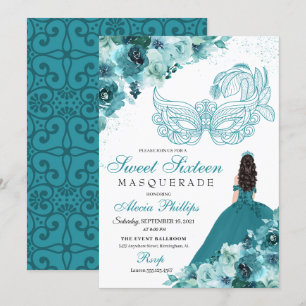 Invitation Turquoise Green Princesse Masquerade Sweet 16