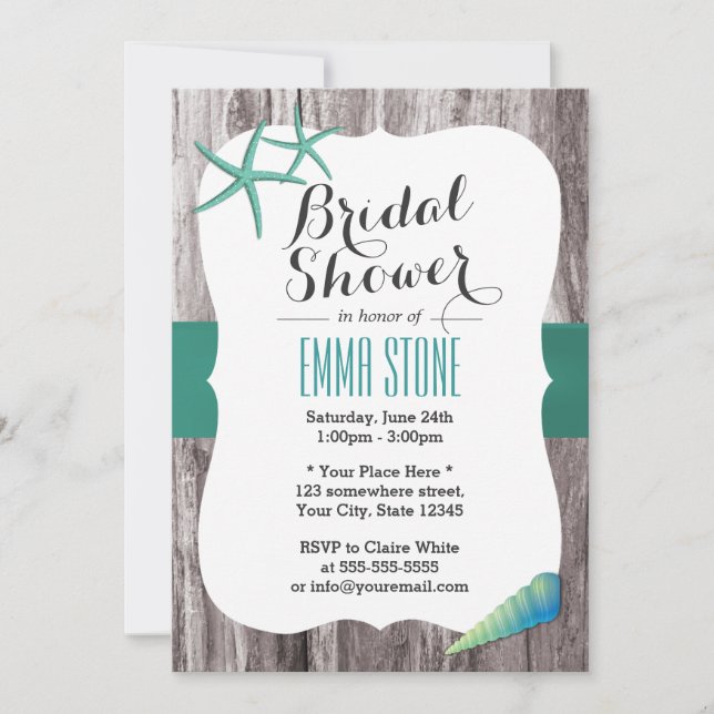 Invitation Turquoise Green Seashell & Starfish Beach Fête des (Devant)