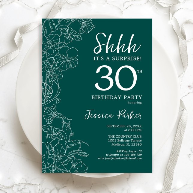 Invitation Turquoise Green Surprise 30e anniversaire (Créateur téléchargé)