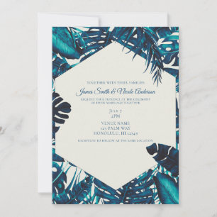 Invitation Turquoise Green Tropical Palm Feuille Mariage d'ét