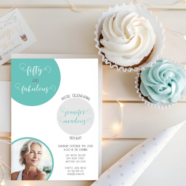Invitation Turquoise Grey 50 et Fabuleux anniversaire (Créateur téléchargé)