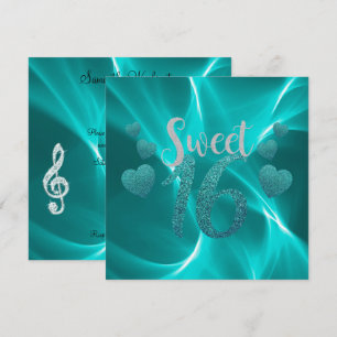 Invitation Turquoise Hearts Sweet 16 Anniversaire