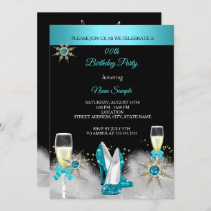 Invitation Turquoise High Heures Black Gold Champagne Party
