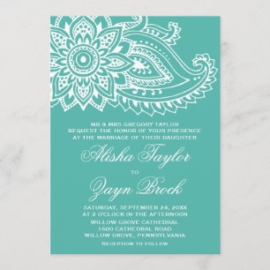 Invitation Turquoise Indien Paisley Mariage officiel