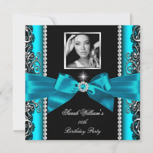 Invitation Turquoise Jade Bow Anniversaire de la fête Black S