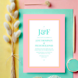 Invitation Turquoise, jaune et rose Mariage
