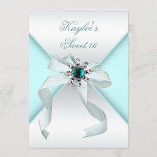 Invitation Turquoise Joaillier Bow Joli Sweet sixteen blanc