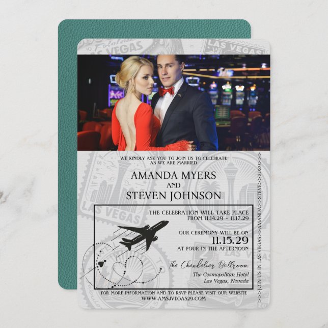 Invitation Turquoise Las Vegas Passport Mariage (Devant / Derrière)