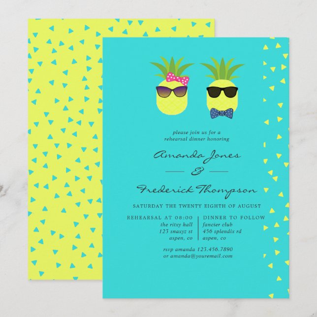 Invitation Turquoise & Lemon Tropical Dîner de Répétition d'É (Devant / Derrière)