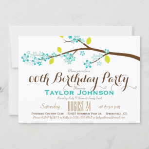 Invitation Turquoise, Lime, Branche Brown Anniversaire