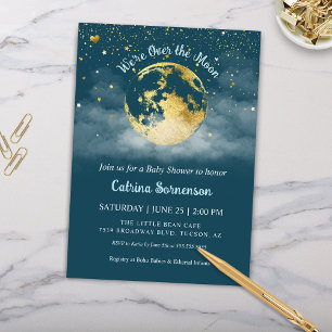 Invitation Turquoise Lune et les étoiles Baby shower céleste