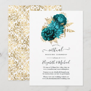 Invitation Turquoise - Mariage Floral Turquoise et Or