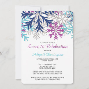 Invitation Turquoise Marine Orchidée Snowflakes Sweet 16