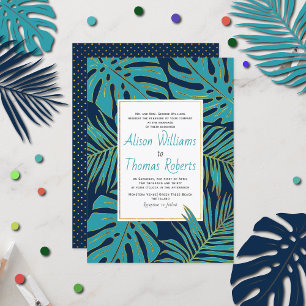 Invitation Turquoise, marine tropicale monstère palmier feuil