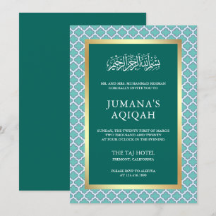 Invitation Turquoise Maroc Quatrefoil Motif islamique Aqiqah