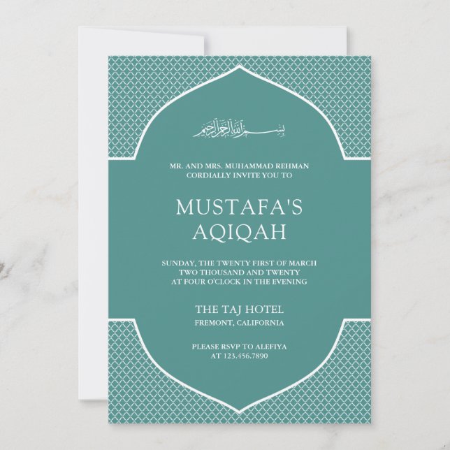 Invitation Turquoise marocain musulman Aqiqah (Devant)