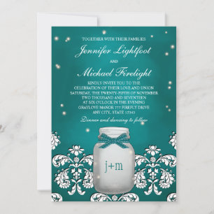 Invitation Turquoise Mason Jar aux lucioles Mariage