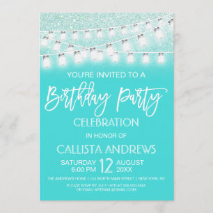 Invitation Turquoise Mason Jar Chaîne Lumières Parties scinti