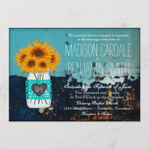 Invitation Turquoise Mason Jar Tournesols Mariage rustique In