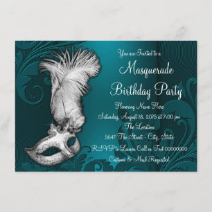 Invitation Turquoise Masque de la fêté Masquerade