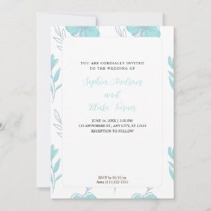Invitation Turquoise minimaliste et Mariage floral vert paste