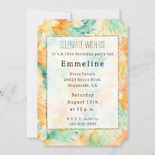 Invitation Turquoise Mint Orange Cream Peacock Abstrait
