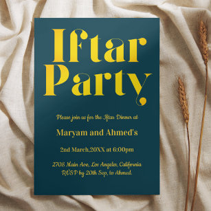 Invitation Turquoise moderne Blue et Gold Iftar Party