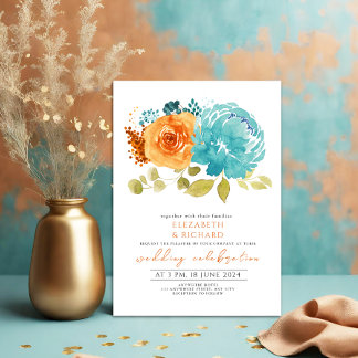 Invitation Turquoise moderne Burange Marigold Floral Mariage